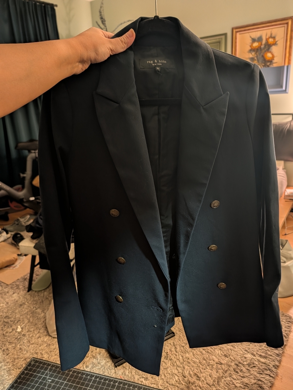 rag & bone Double-Breasted Navy Blazer with Gold Buttons - Picture 4 of 6